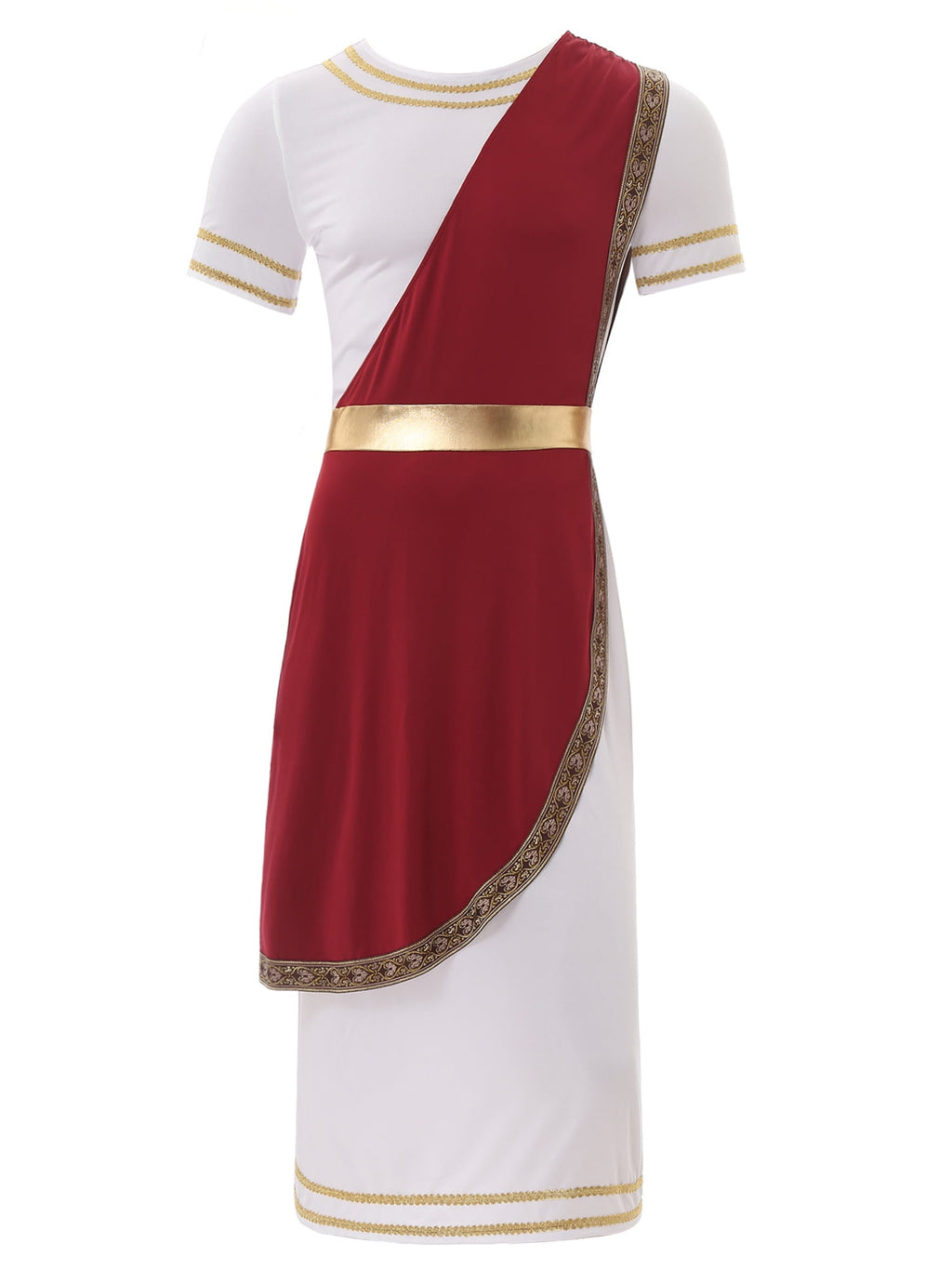 iixpin Mens Halloween Toga Robe Ancient Roman Costume Short Sleeve Greek God Tunic with Belt Yellow 3XL