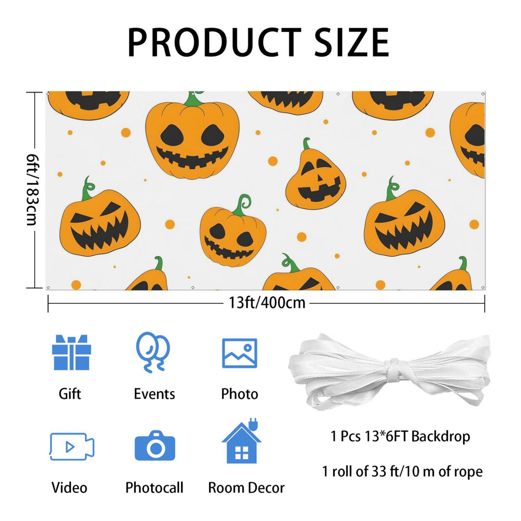Halloween Garage Door Cover - 13x6ft Spooky Ghost Pumpkin Skull Witch Black Cat Polyester Backdrop for Outdoor Decor