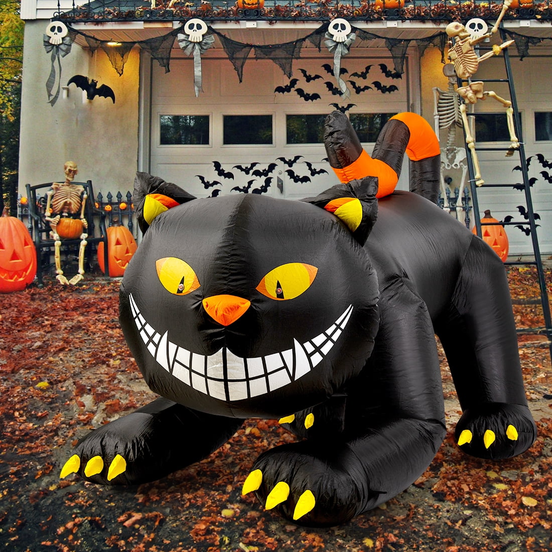 GOOSH Halloween Inflatable 6 FT Black Cat Inflatable Moving Head, Scary Halloween Decorations Black Cat with LED Lights Built-in, Halloween Outdoor Decorations Clearance for Holiday/Party/Yard/Garden
