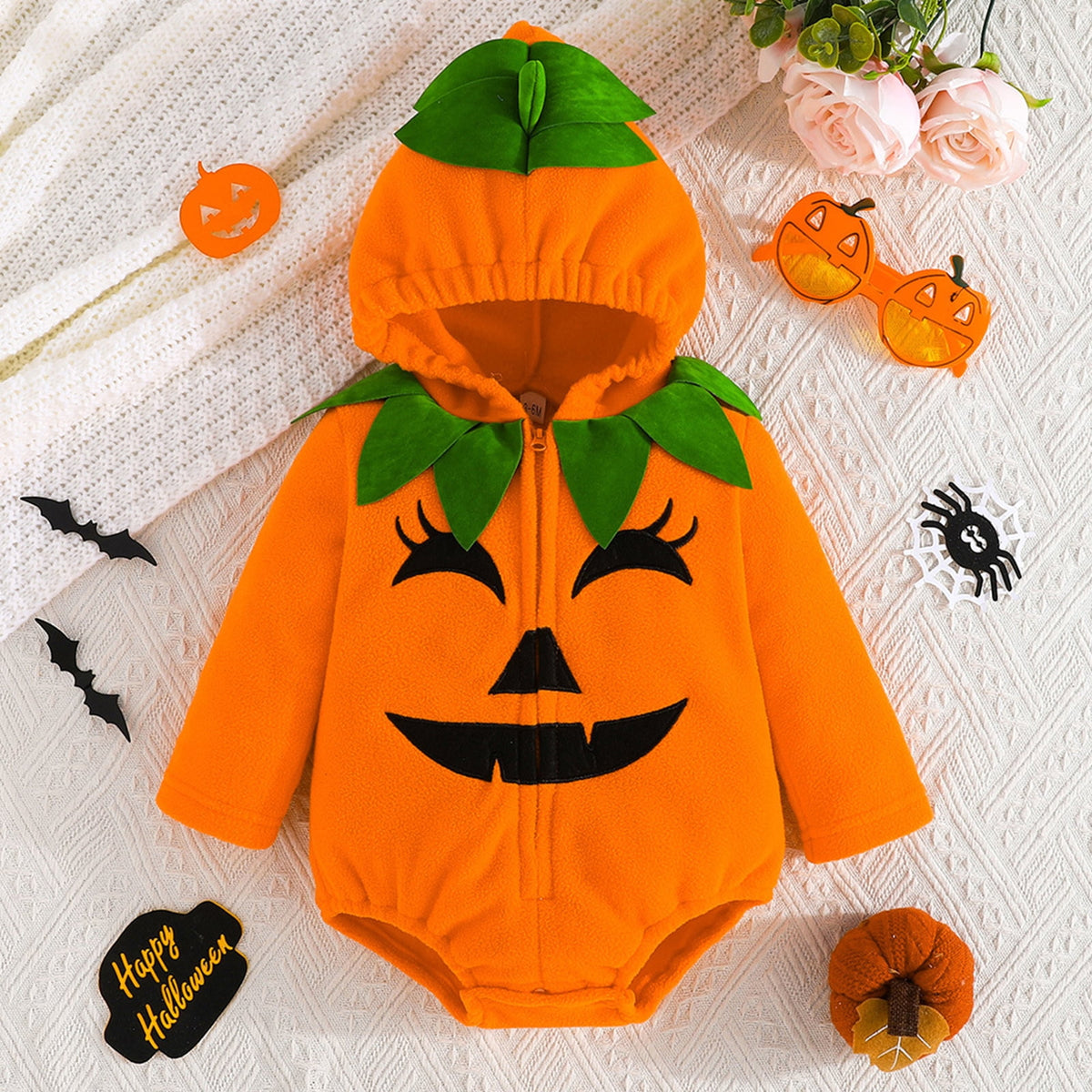 WIBACKER Infant Toddler Baby Girl Boy Halloween Outfits Pumpkin Costumes Cute Hooded Romper Jumpsuit Cosplay Clothes