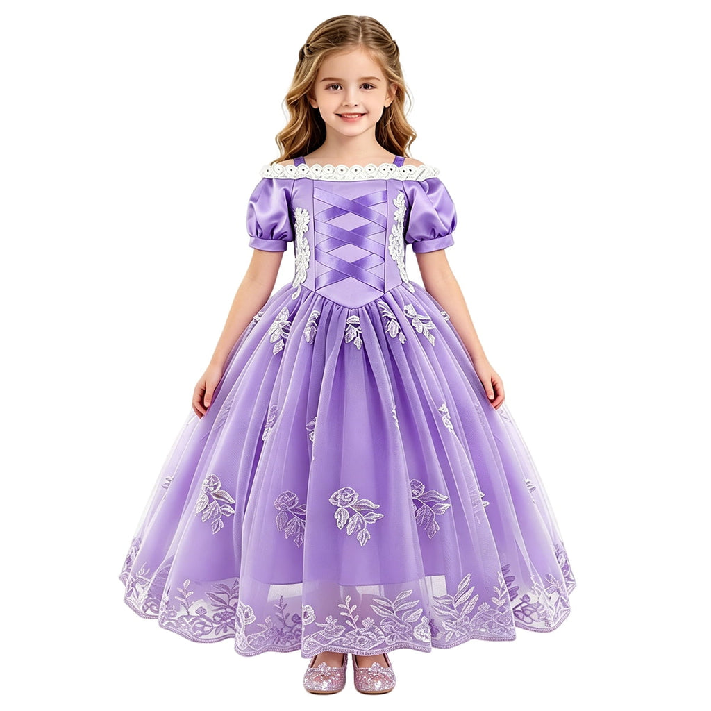 HAWEE Princess Dress for Girl Pink Cosplay Halloween Costume Puff Sleeve Layerd Dresses