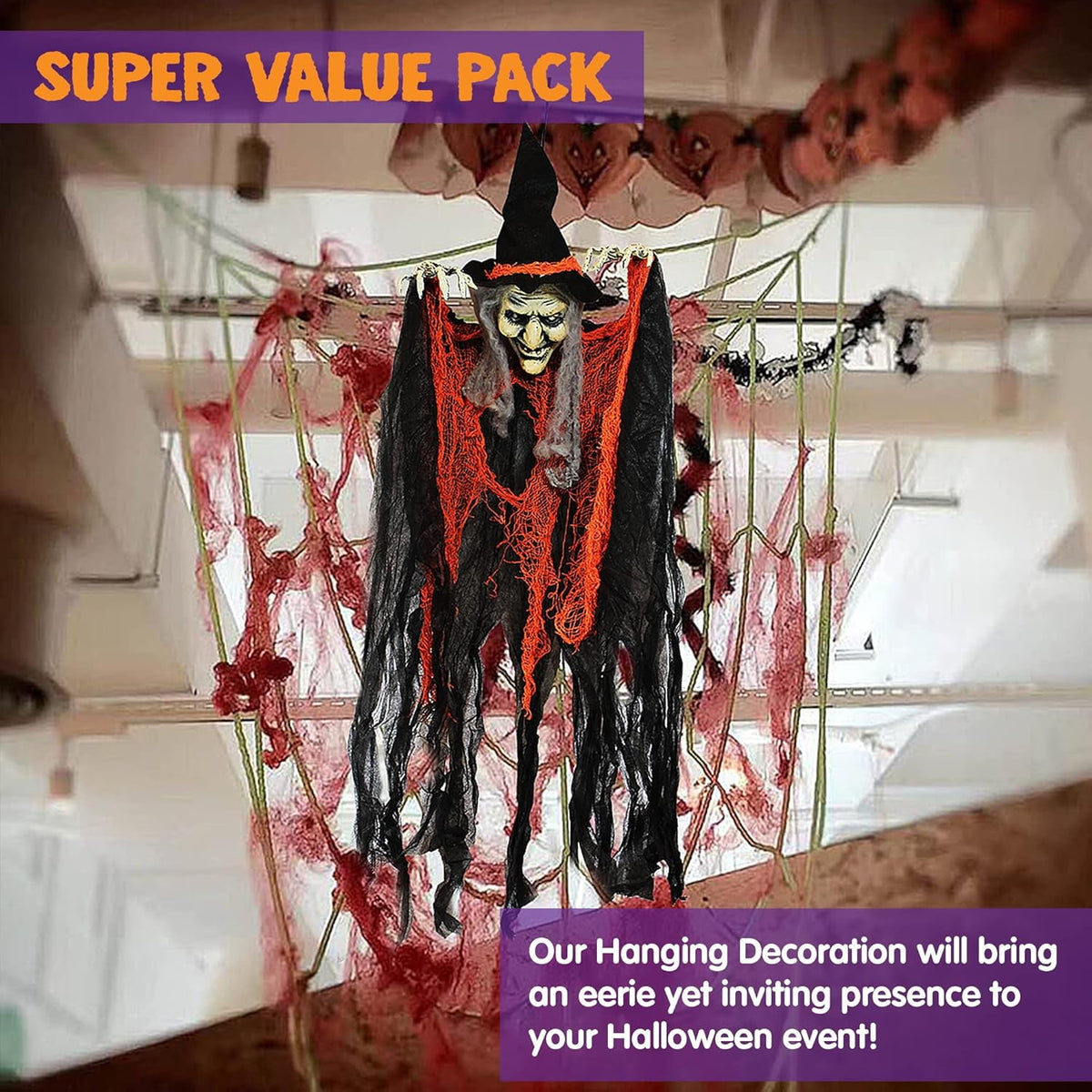 Joyfy 3 Pack Halloween Hanging Ghosts,Scary Skeleton Ghosts Grim Reapers Decorations for Halloween Indoor Outdoor Yard Home Decorations