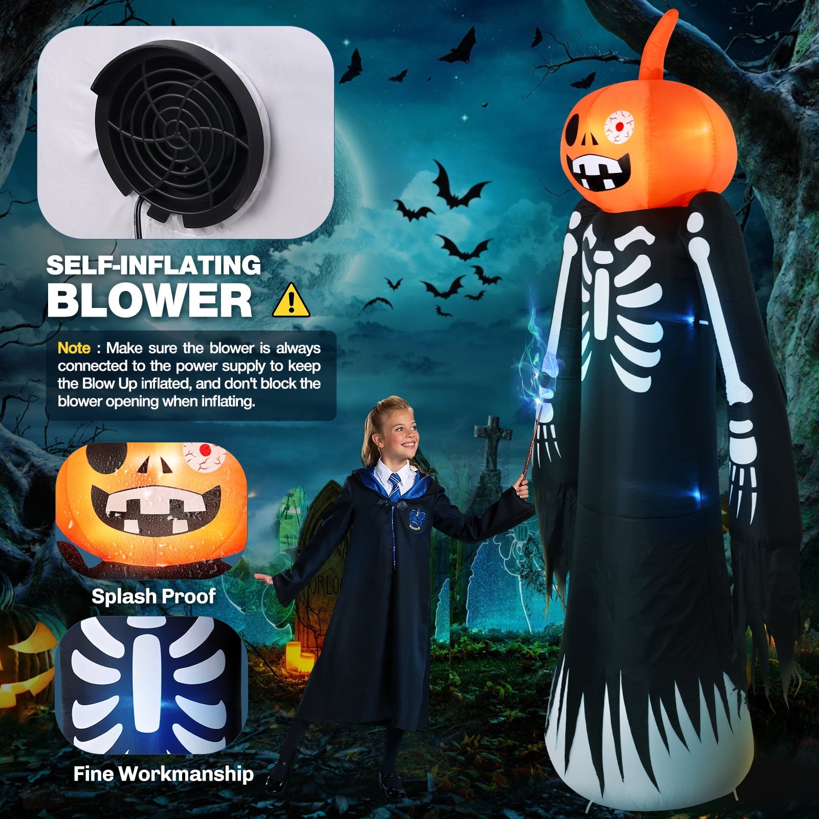 Ayieyill 8.5FT Halloween Inflatables Pumpkin Ghost Family with Built-in LED Lights, Halloween Blow up Yard Decorations