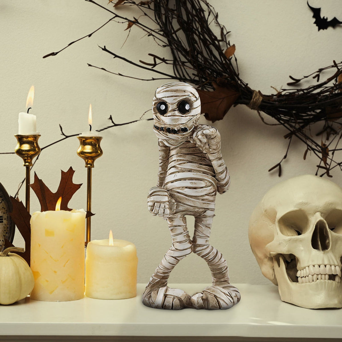 Holloyiver Halloween Mummy Statues, Scary Prop Mummy Stands and Walks Figurines, Realistic Mummy Halloween Decorations Indoor Resin Witch Table Decor