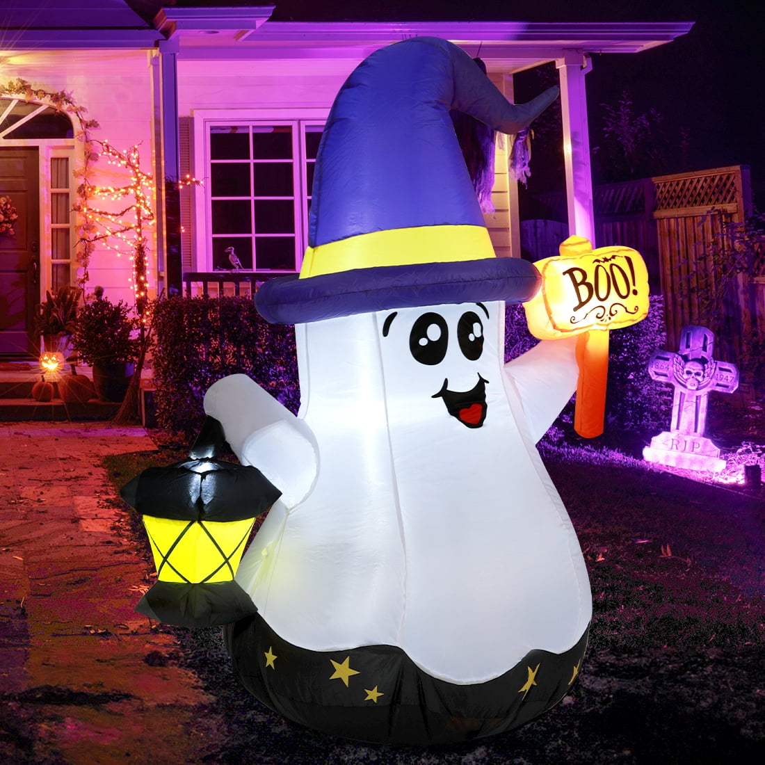 GOOSH Halloween Inflatable 5 FT Halloween Ghost Inflatable with Hand-Held Light, Cute Blow Up Ghost Halloween Ghost Decorations with Built-in LEDs, Halloween Decorations Clearance for Holiday/Party