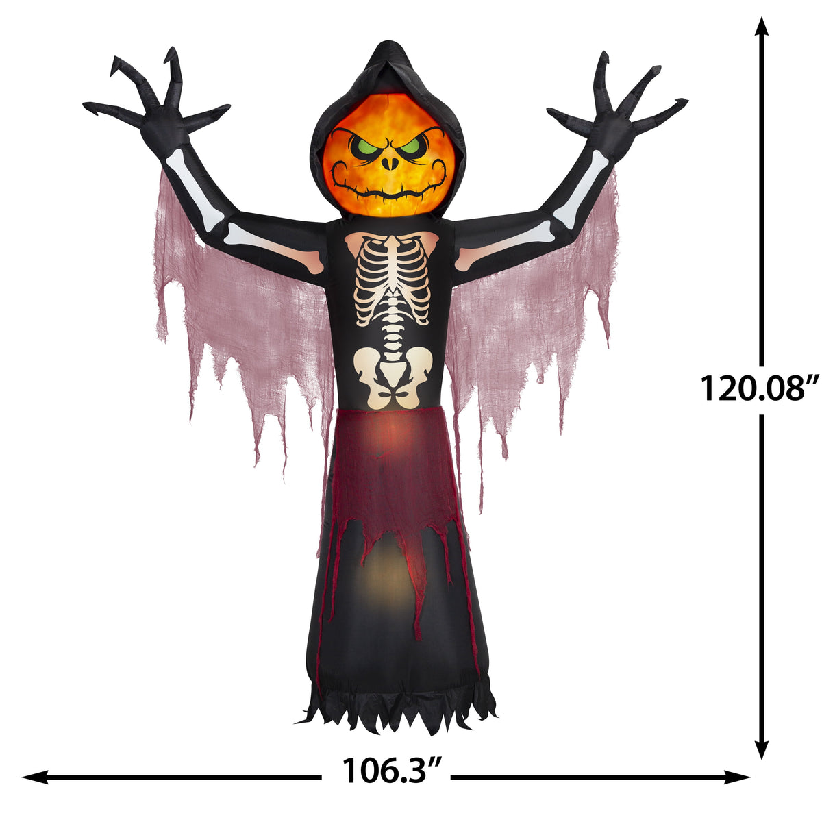10' Gemmy Airblown Inflatable Halloween Fire and Ice Pumpkin Skeleton Reaper Yard Decoration 552061