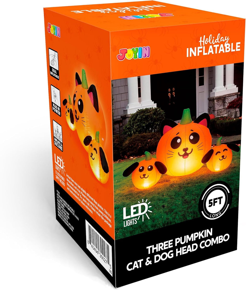 Joyfy 7 ft Halloween Inflatable Long Pumpkin with Witch's Cat Decorations Inflatables with Build-in LEDs,Halloween Decor Outdoor Blow Up Yard Decorations