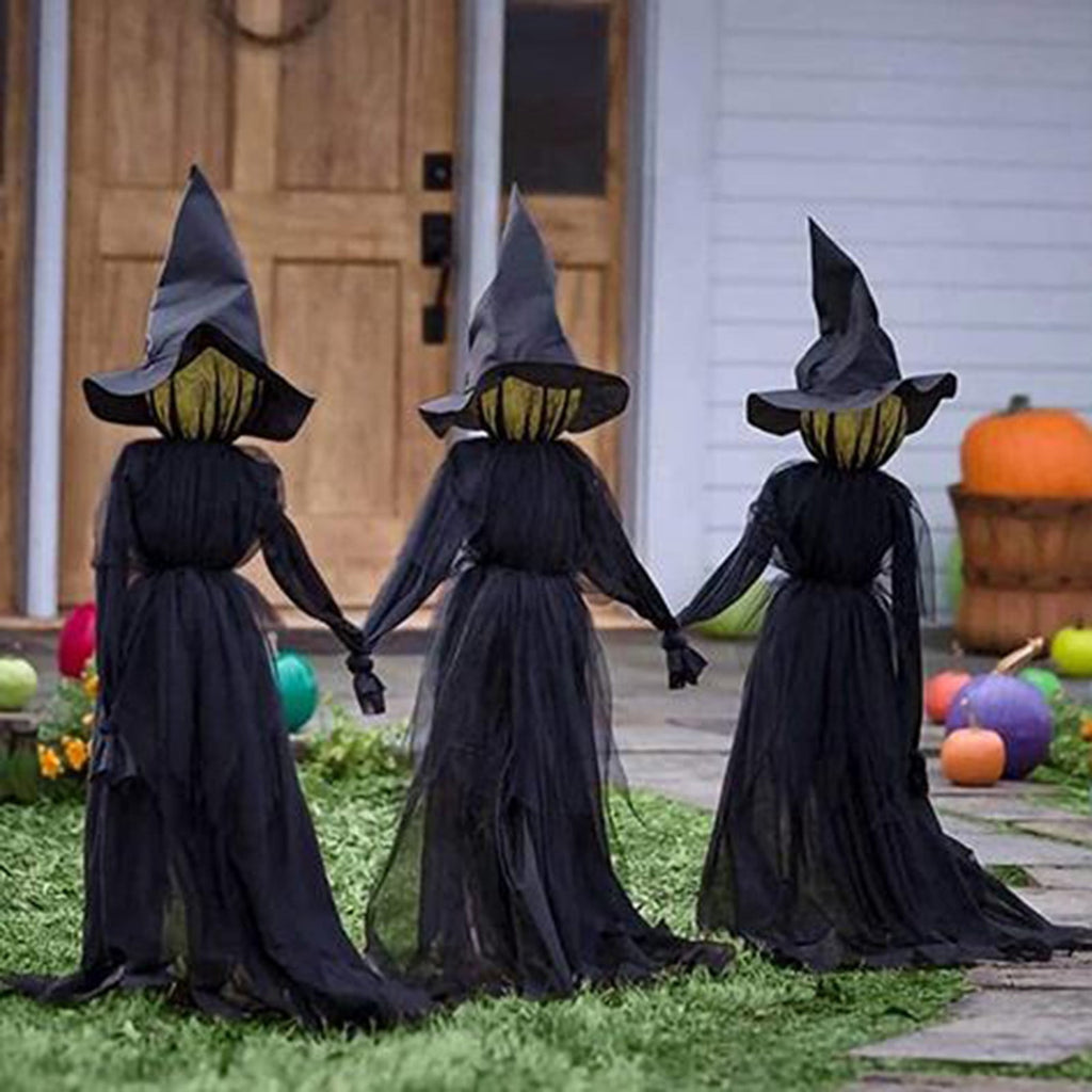 Halloween Glowing Holding Hands Witch, Large Light Up Holding Hands Screaming Witches,Sound-Activated Sensor, Halloween Decor Outdoor, for Home Outside Yard Lawn Garden Party (3Pcs No Voice)