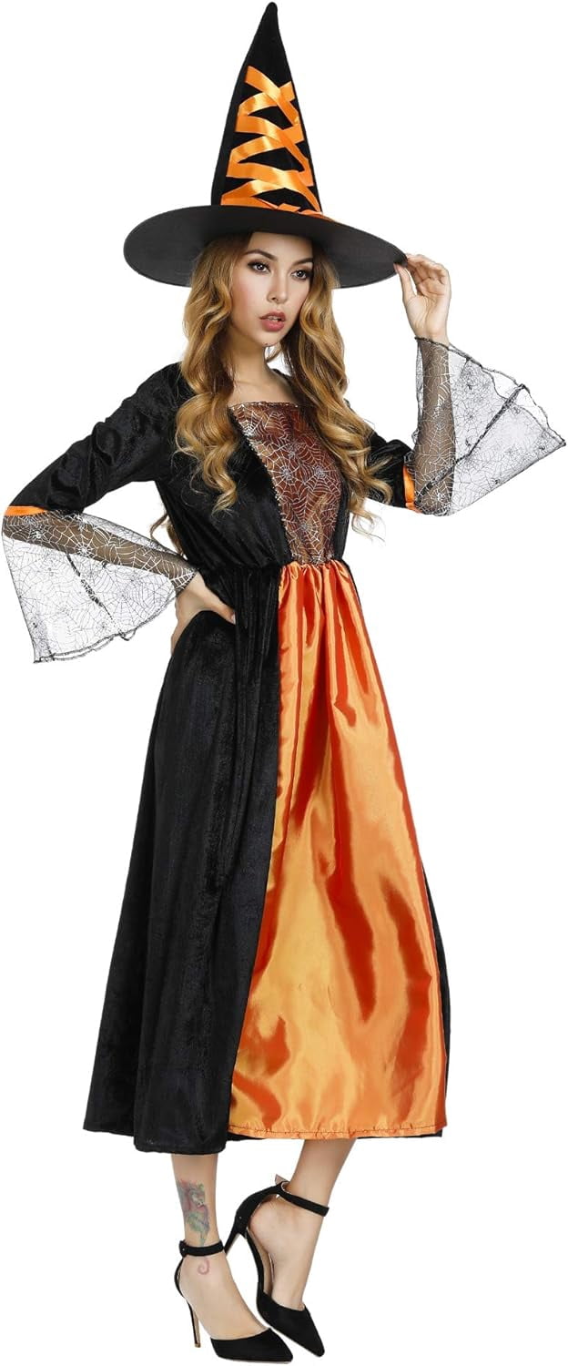 Halloween Witch Costume for Women, Halloween Gothic Witch Dresses for Fancy Dress Party Purple XL