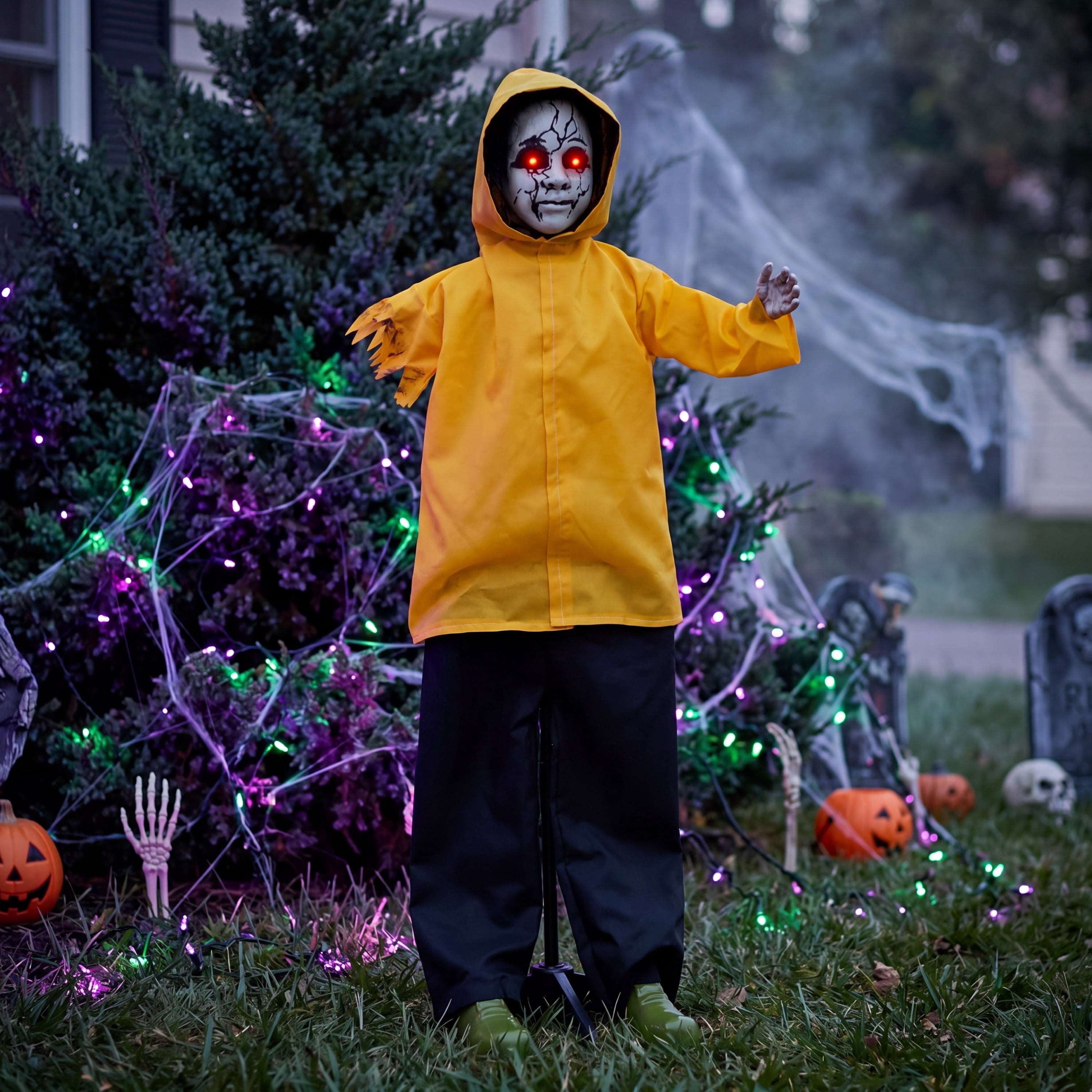 Joyfy 49" Halloween Decorations Outdoor Ghost, Animatronics Life Size Halloween Ghost Decor, Sound-Activated with Glowing Eyes, Movements & Creepy Sound, Scary Haunted House Props for Garden Yard
