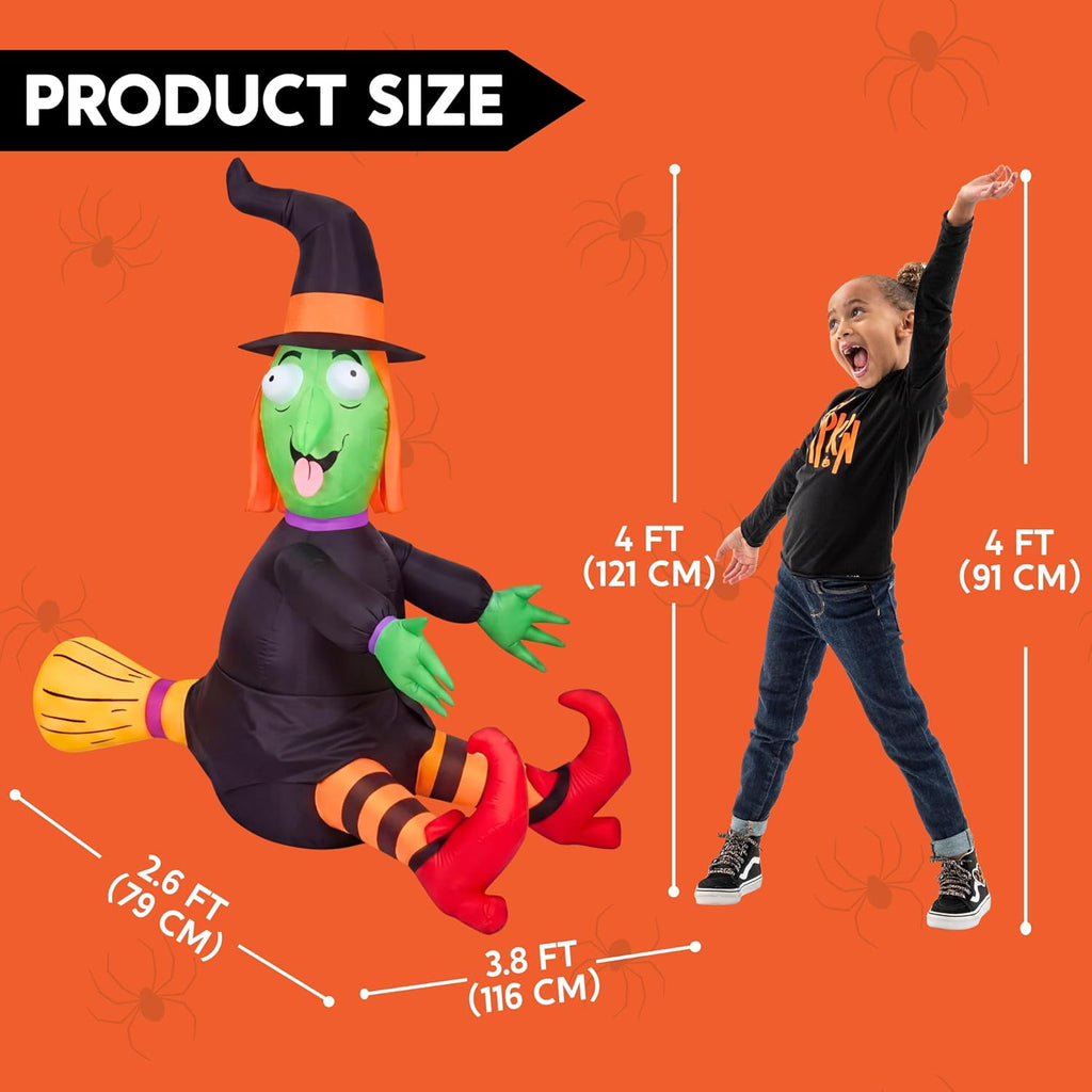 Joyfy 4 FT Halloween Inflatables Witch Crashing Into Tree,LED Lighted Blow Up Yard Decoration for Outdoor Garden Lawn Party Decor