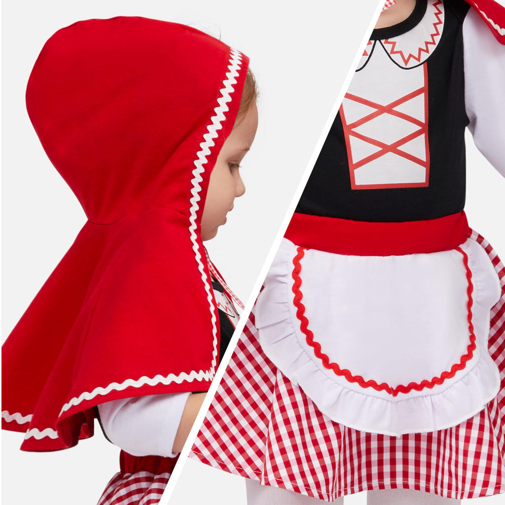 Joyfy Women Little Red Riding Hooded Costume with Dress, Cape and Gloves Outfits Set, Adult Women Halloween Costume for Halloween Themed Party Cosplay