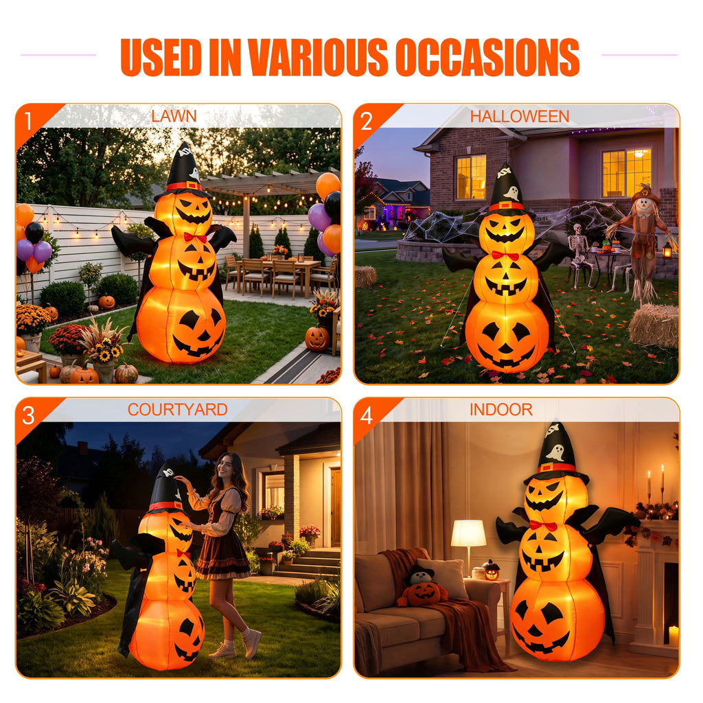 MAGOTAN 6 FT Halloween Inflatable Pumpkin Halloween Inflatable Pumpkins and Cat Outdoor Yard Decoration Build-in 7 LED White Lights