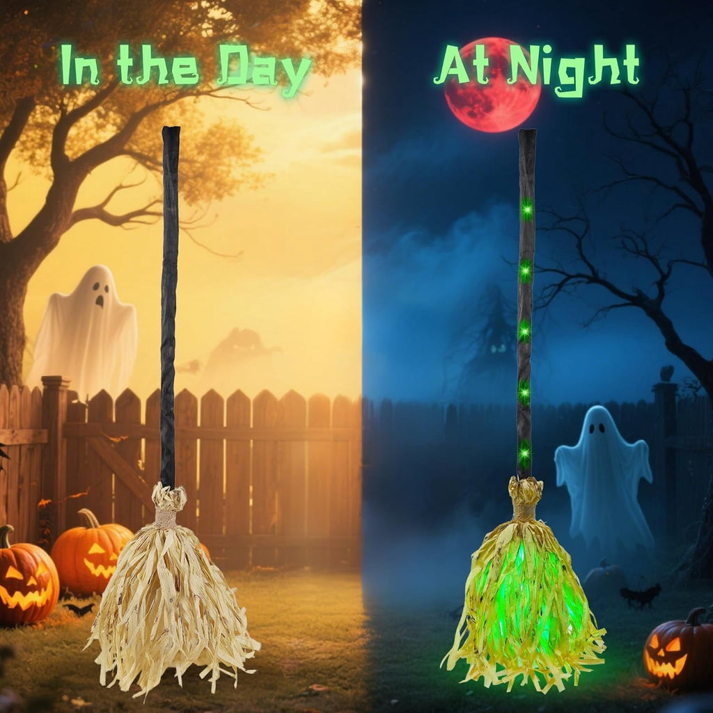 Anmrize 35" Animated Witches Broom Halloween Decor Magic Witch Broomstick | Moving, Sound/Touch Activated, Light up, Spooky Sounds, Dancing, for Indoor & Outdoor Porch, Halloween Party Decorations