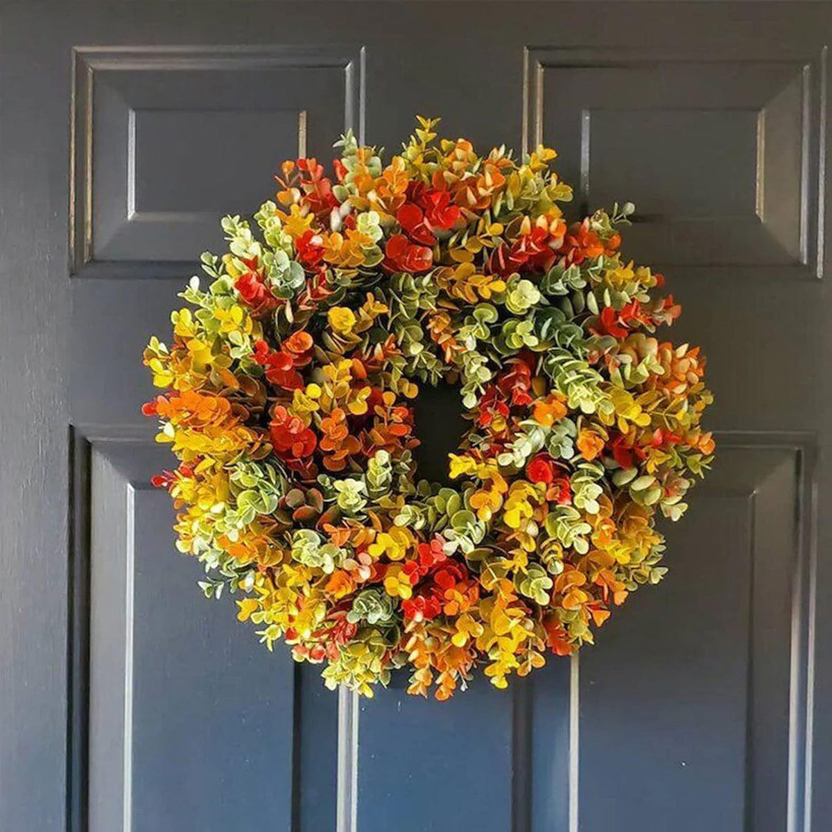 Artificial Fall Wreaths for Front Door Rustic Autumn Wreath with Pumpkin,Rose,Berry Branchesm,Mixed Leaves Thanksgiving Wreath Fall Door Wreath for Halloween Thanksgiving Indoor Outdoor Decor (B17.7)