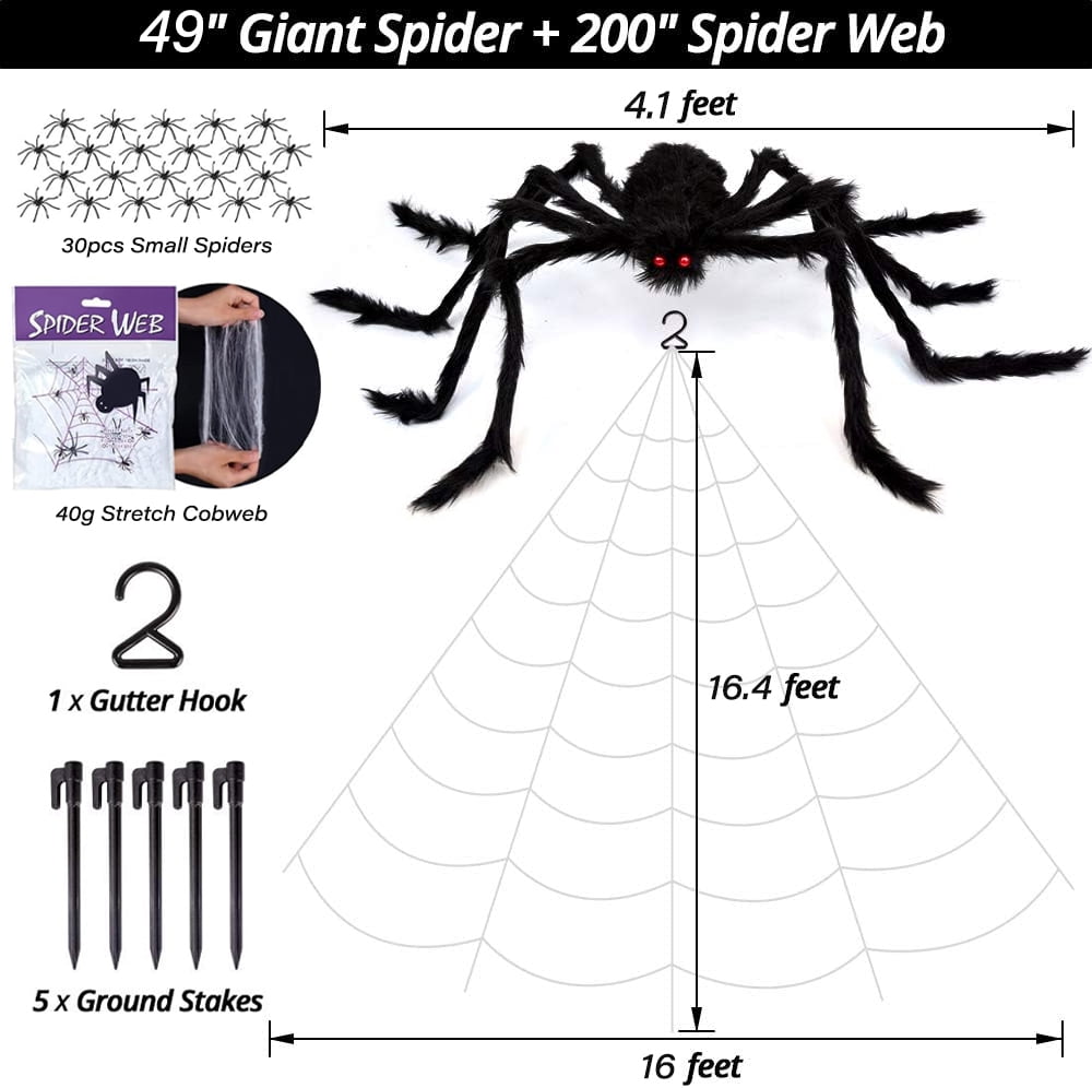 Ayieyill 200" Giant Spider Web with 49" Giant Spider Halloween Decorations Outdoor Indoor Scary Halloween Decor