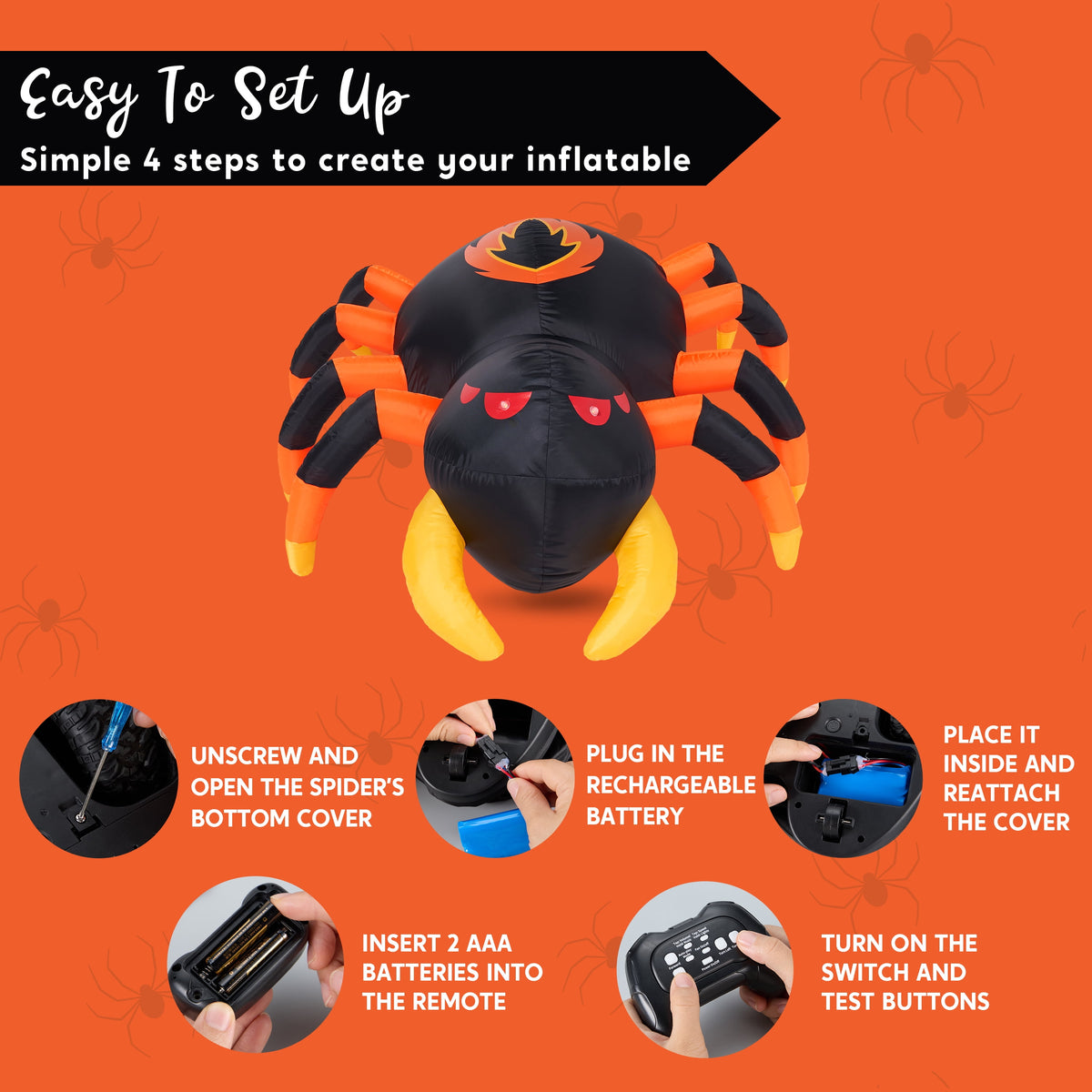 Joyfy 8 FT Halloween Inflatables Spider with Rotating Colorful Light,Light Up Spider with Orange Eyes Halloween Blow up Yard Decorations,Outdoor Halloween Decor