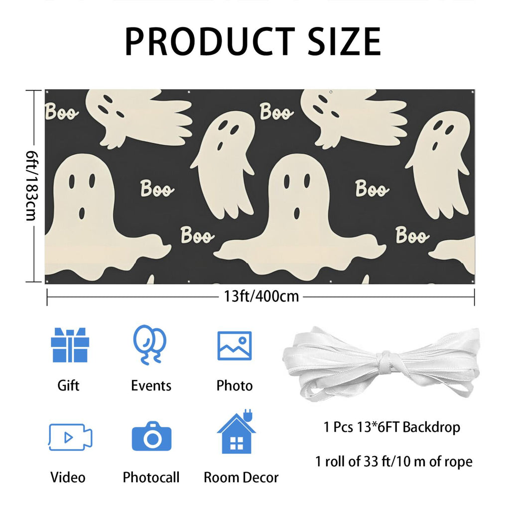 Halloween Garage Door Cover - 13x6ft Spooky Ghost Pumpkin Skull Witch Black Cat Polyester Backdrop for Outdoor Decor