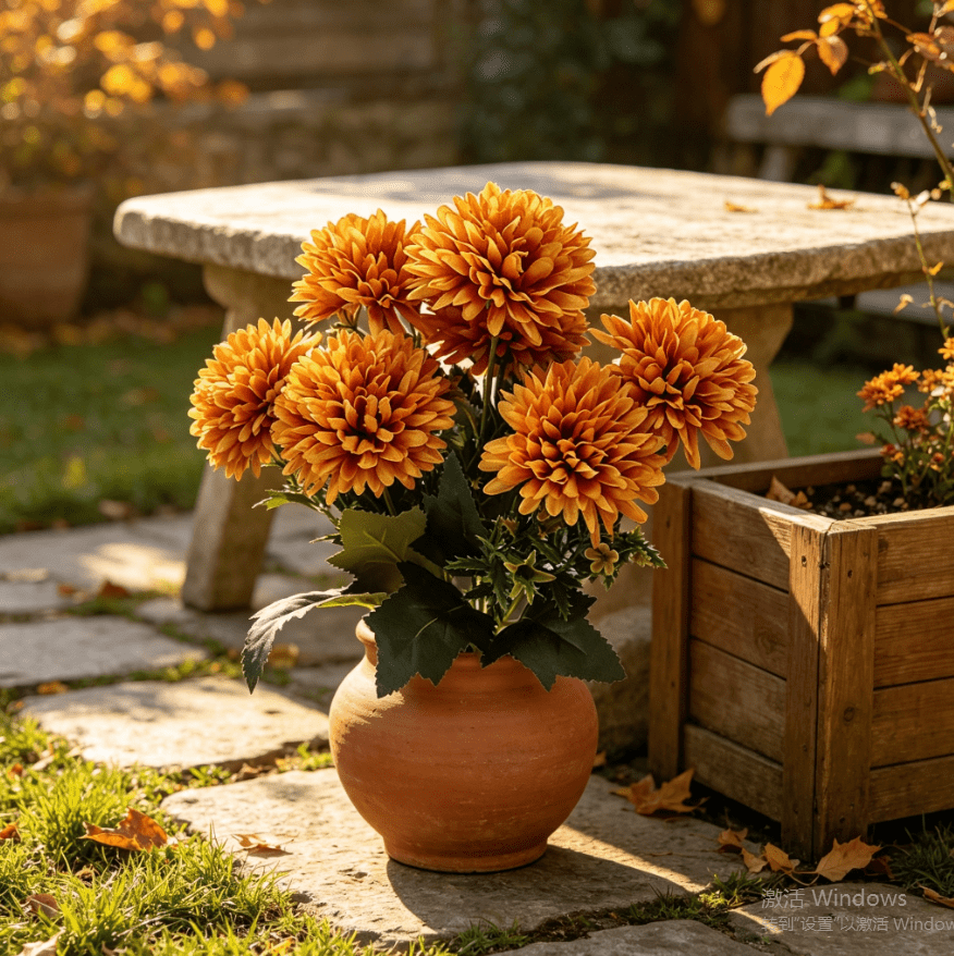 Fall Outside Decor Simulation 6-Head Chrysanthemum Bouquet Autumn Edition - Sapphire Blue Fake Flowers For Outdoors Fall Door Decor Faux Pumpkins For Outdoor For Fall Decor