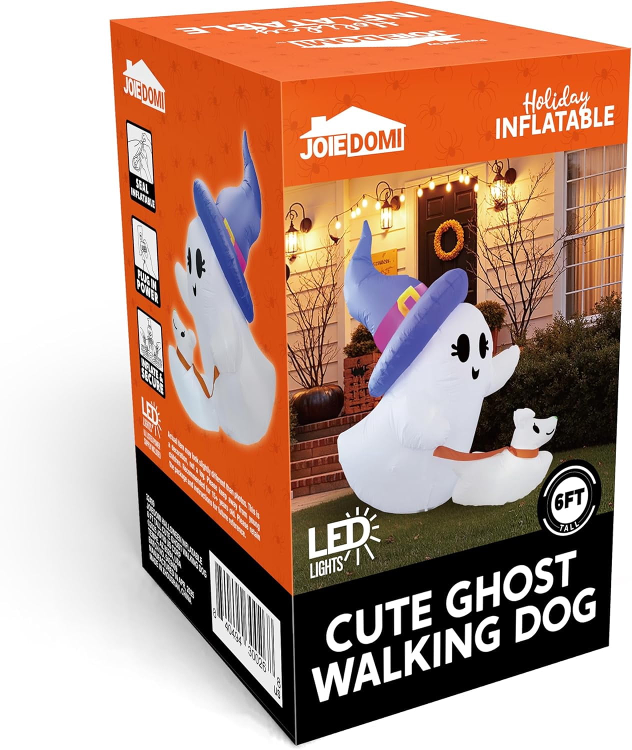 Joyfy 5ft Halloween Inflatables Light up Cute Ghost,Blow Up Ghost Lift Pumpkin Candy Bag with Build-in LEDs for Yard Decorations