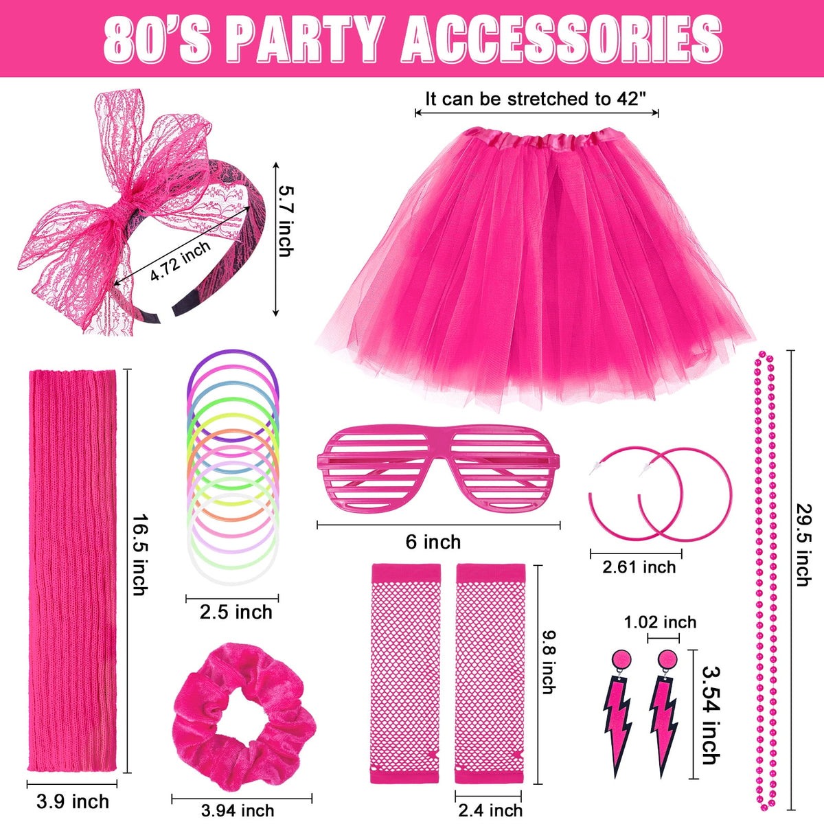 Loritta 80s Costumes for Women Fancy Outfit Accessories Set with Fishnet Gloves Leg Warmers Tutu Skirts for Theme Party