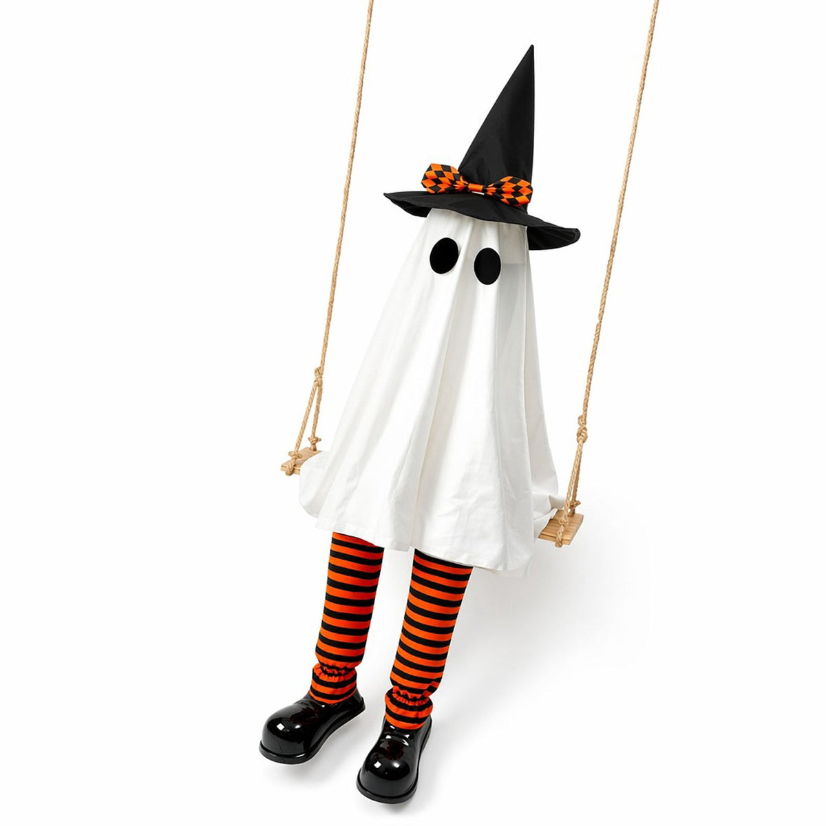 Cloth Hanging Swing Ghost Halloween Outdoor Decor,Remote Controlled LED Lighted Floating Ghost Ornament With 8 Lighting Modes For Porch Tree Yard Seasonal Holiday Display,Total Length 120.4 in.A