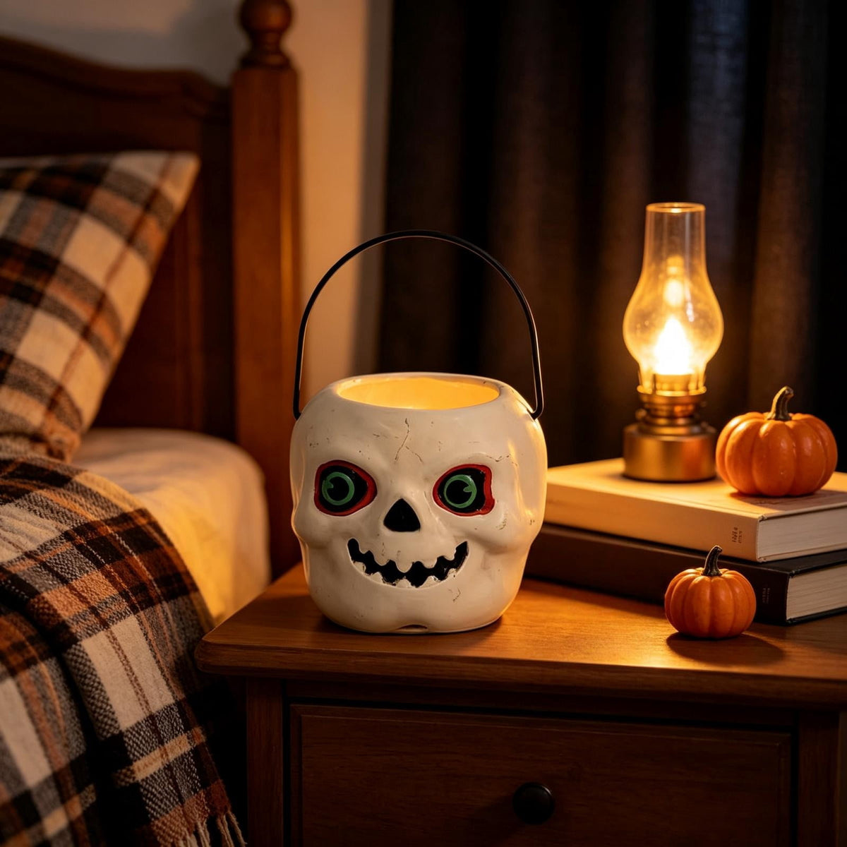 Clearance Halloween Ghost Resin Figurine with Black Cat & Pumpkin Candy Bowl 10“- Cute Spooky Tabletop Decor for Home Mantel, Shelf, and Indoor Fall Display