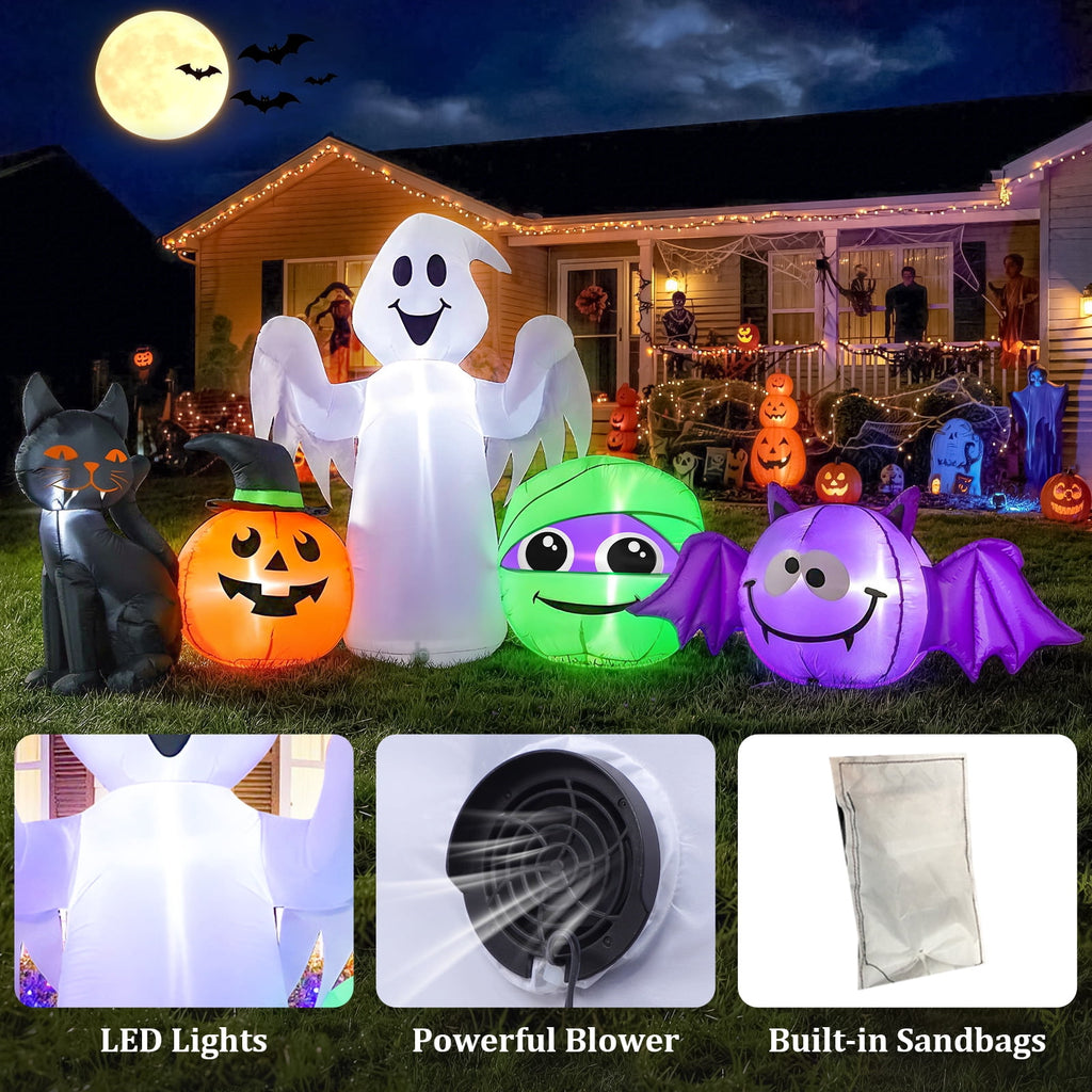 9.5 FT Halloween Inflatable Decorations: Pumpkin, Cat, Ghost, Mummies, Bats, Blow up Yard Decor Built-in LEDs, Inflatable Pumpkin for Outside, Yard, Party, Porch, Lawn