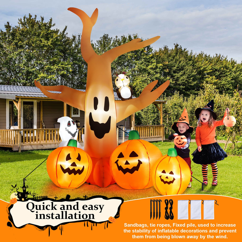 Yexmas 8FT Halloween Inflatables Dead Tree,Outdoor Halloween Decorations with Built-in LED Lights ,Halloween Blow Up Yard Decorations with Pumpkin,Ghost,and Owl