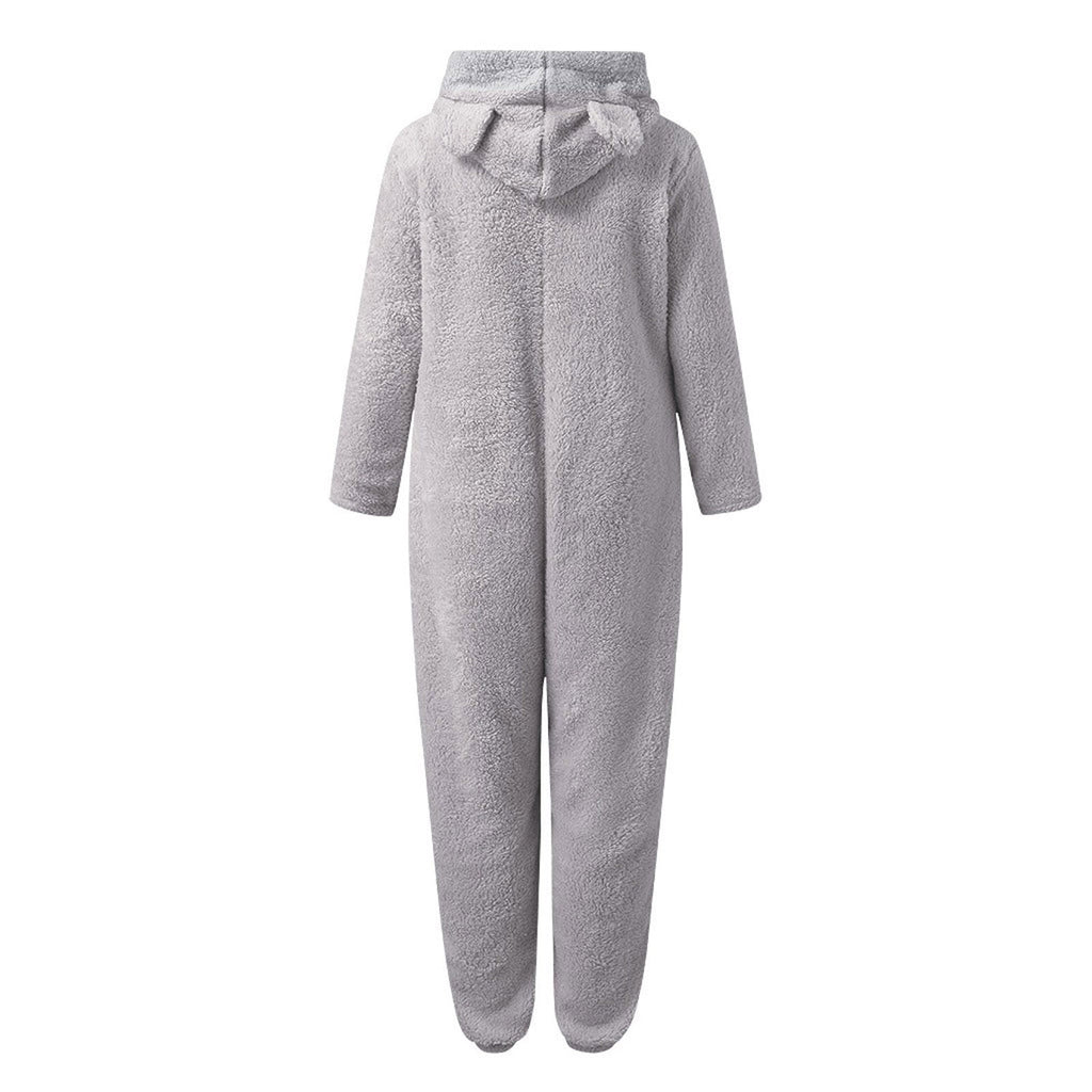 QATAINLAV Sherpa Fleece Jumpsuit for Women Winter Warm Fuzzy Onesie Pajamas Cute Cat Hooded Romper Casual Zip Up Overalls Sleepwear Black XL