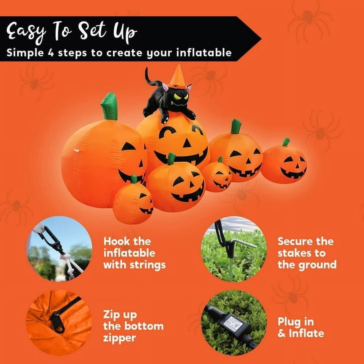 Joyfy 7 ft Halloween Inflatable Long Pumpkin with Witch's Cat Decorations Inflatables with Build-in LEDs,Halloween Decor Outdoor Blow Up Yard Decorations
