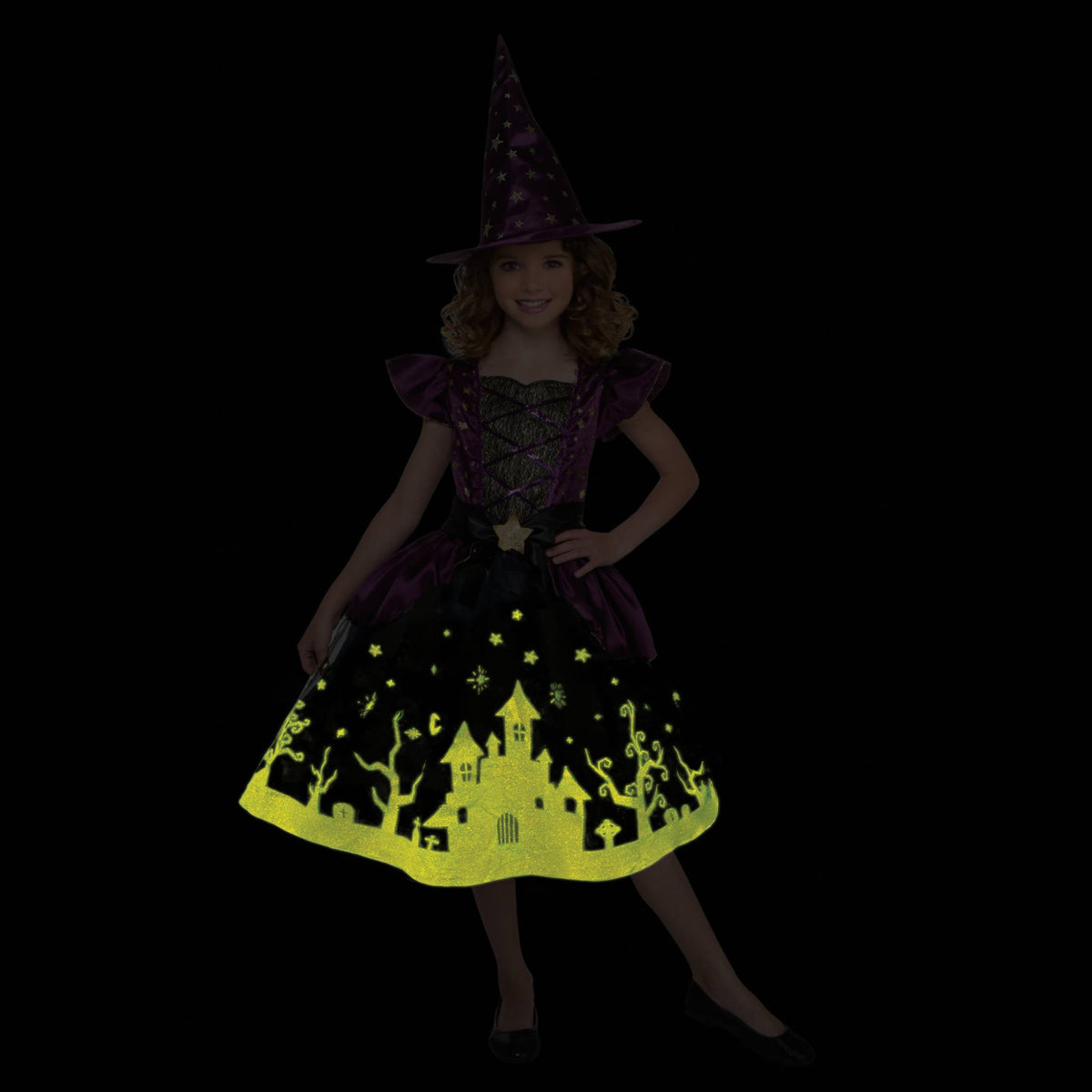 Glow in the Dark Starry Witch Halloween Costume for Children, Girls' Size S (6/6X), by Way to Celebrate