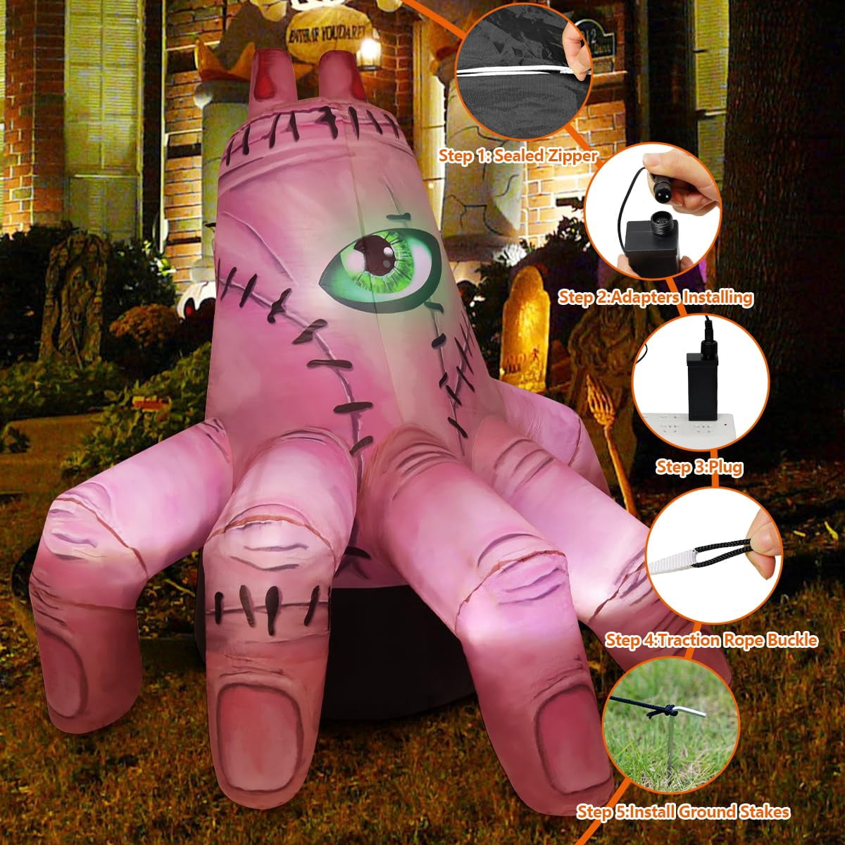 COMIN 6 FT Halloween Inflatables Hand Outdoor Decorations Scary Blow up Hand with Built-in LEDs for Indoor Party Garden Lawn Yard Decor