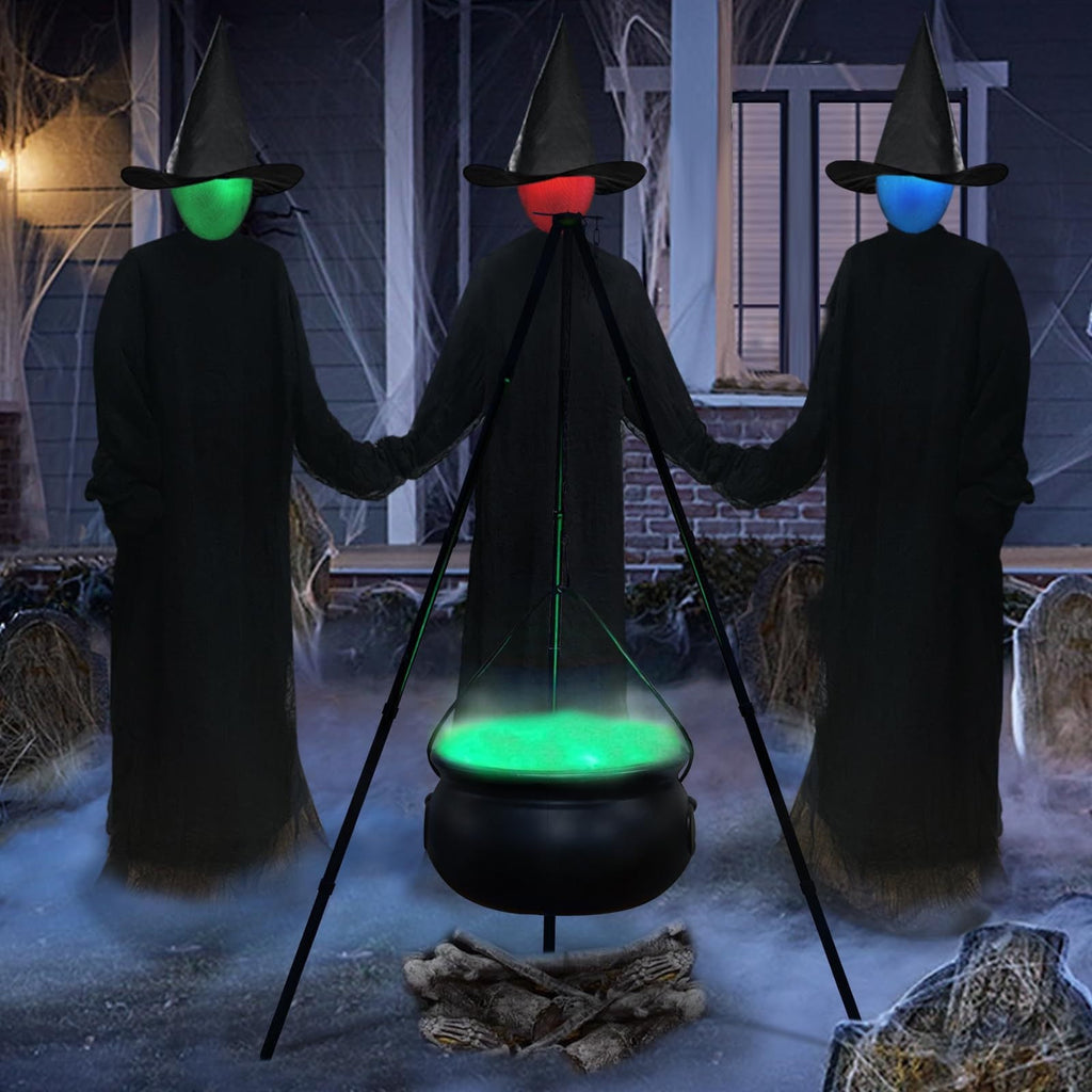 Large Halloween Witches Cauldron with Lights Black Plastic Bowl Outdoor Decor,Halloween Party Decorations,Large Witches Cauldron on Tripod with Lights,for Patio Garden Lawn Decor