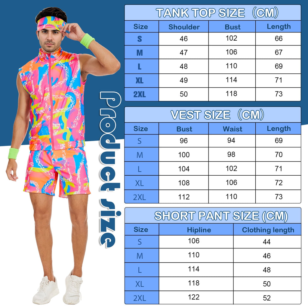 MYATED 6 Pieces 80s Men Workout Costume Halloween Cosplay Outfits 80s 90s Workout Outfit Party Clothing for Adult Mens,XL