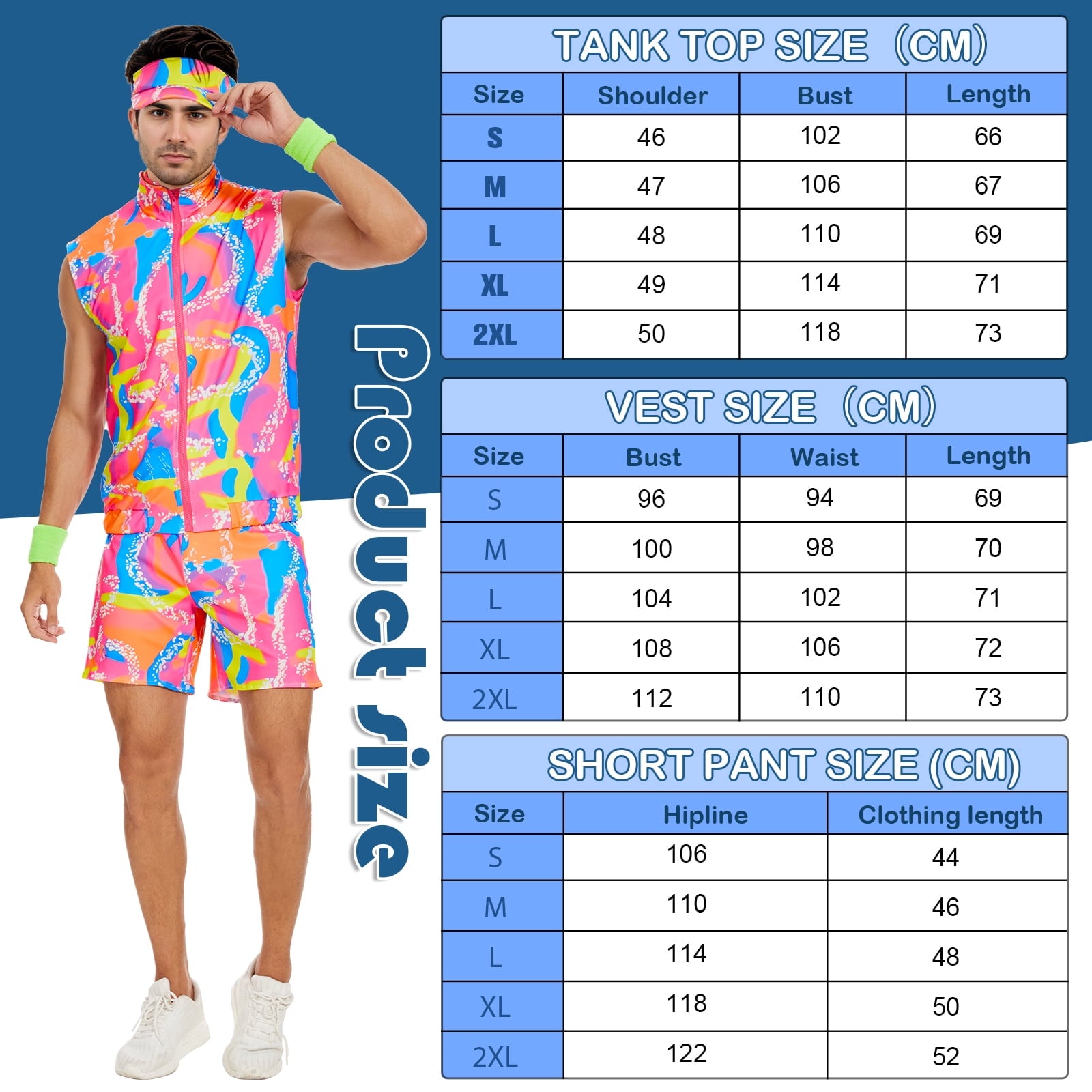 MYATED 6 Pieces 80s Men Workout Costume Halloween Cosplay Outfits 80s 90s Workout Outfit Party Clothing for Adult Mens,XL