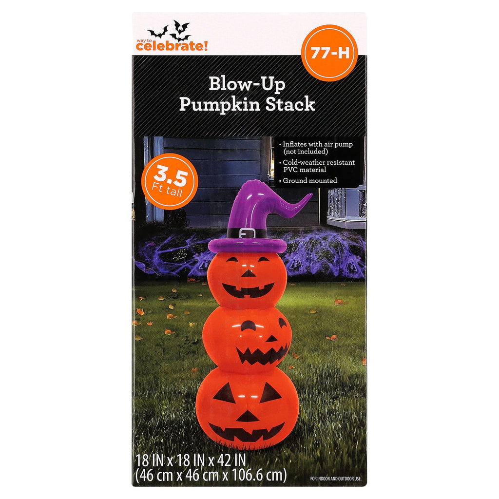 Blow-Up Pumpkin Stack Yard Inflatable, Orange and Purple, 3.5', Halloween by Way To Celebrate