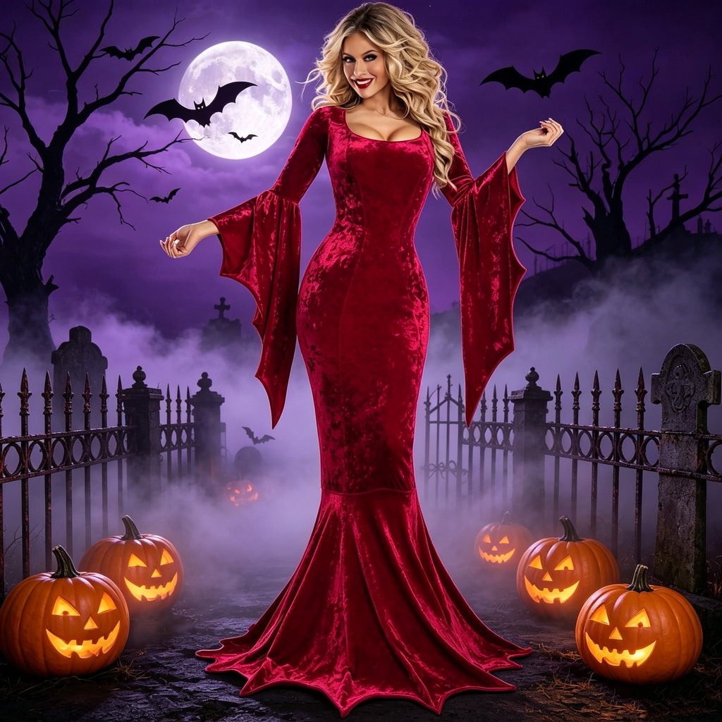 Witch Cosplay, Witch Costume, Witch Outfit, Witch Roleplay, Witch Cos, Vampire Womens Halloween Costumes Long Sleeves Mortician Costume Wrap Gothic Witch Dress Witchy Dress, Deep Red S