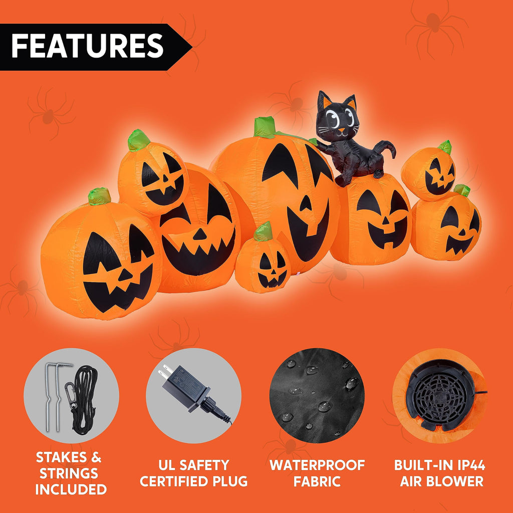 Joyfy 7 ft Halloween Inflatable Long Pumpkin with Witch's Cat Decorations Inflatables with Build-in LEDs,Halloween Decor Outdoor Blow Up Yard Decorations