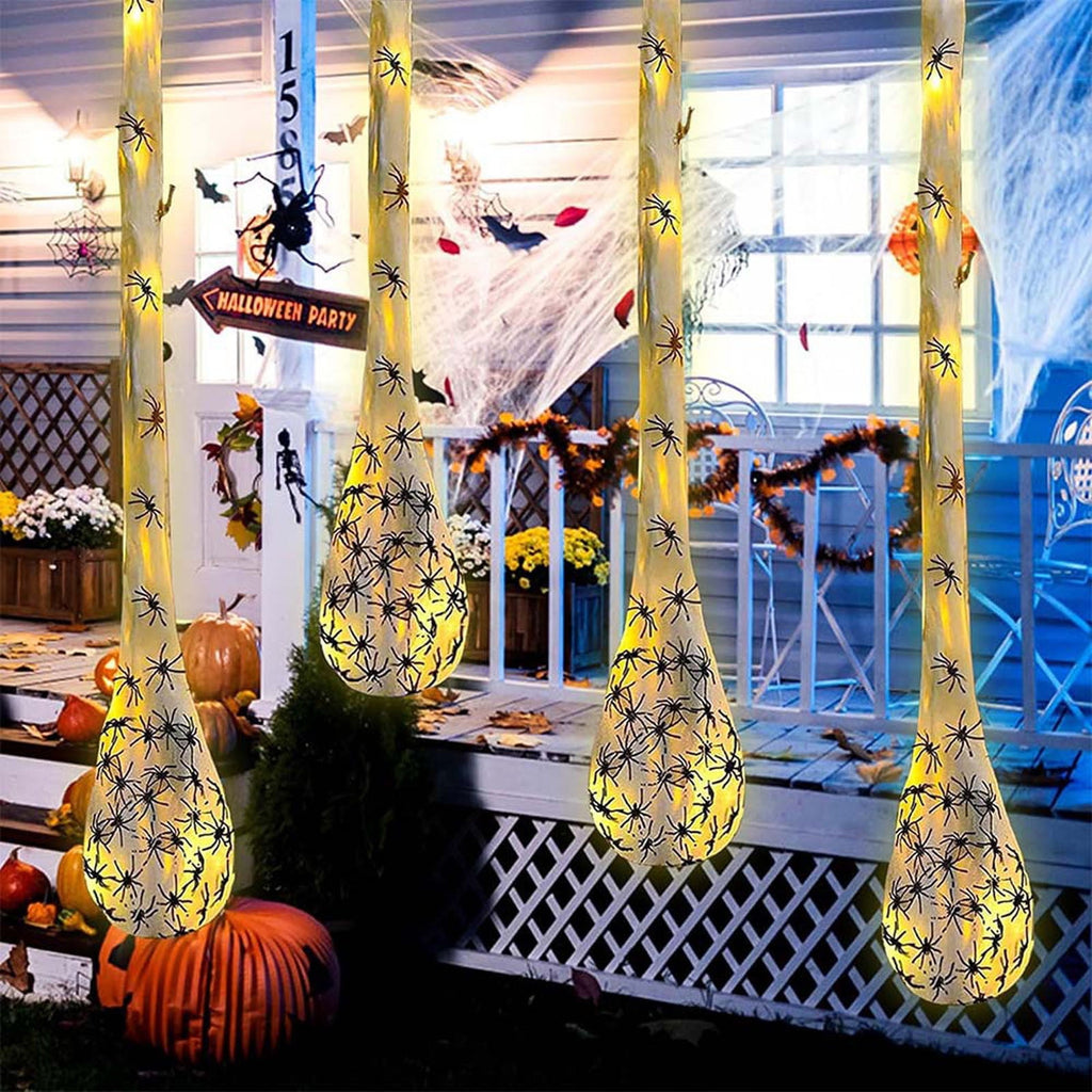 Holloyiver 3PCS Giant Spider Halloween Decorations Outdoor, 40" Big Colorful LED Light Up Spider Egg Sack with Spider Web Hanging Ornament for Halloween Party Garden Yard Tree Decoration