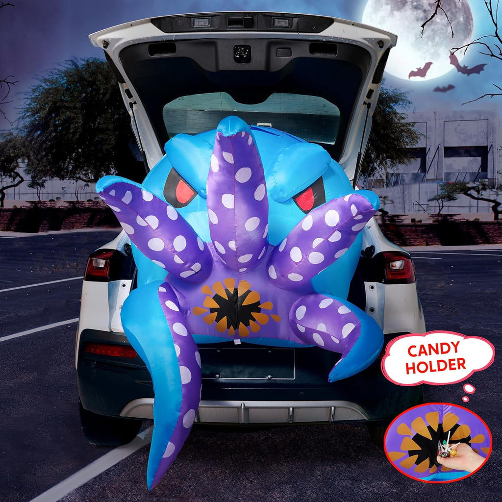 Joyfy 6 FT Halloween Inflatable Haunted Castle Decoration,Trunk or Treat Car Decorations Kit Ghost and Pumpkin with Built-in LED Light for Halloween Party Indoor,Outdoor,Yard,Garden Decor