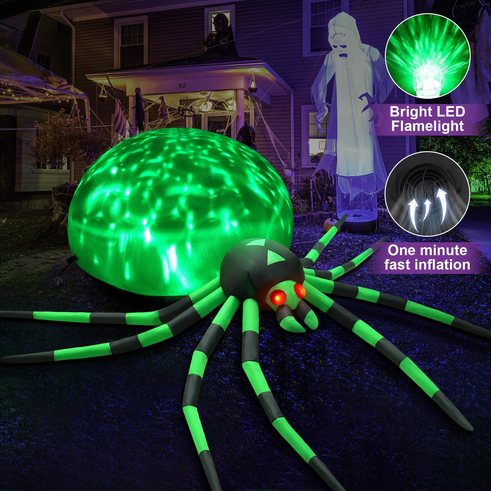 Yexmas 8FT Halloween Inflatables Outdoor Decorations Giant Spider Decorations with LED Lights and Air Pump Blow up Inflatable, Red