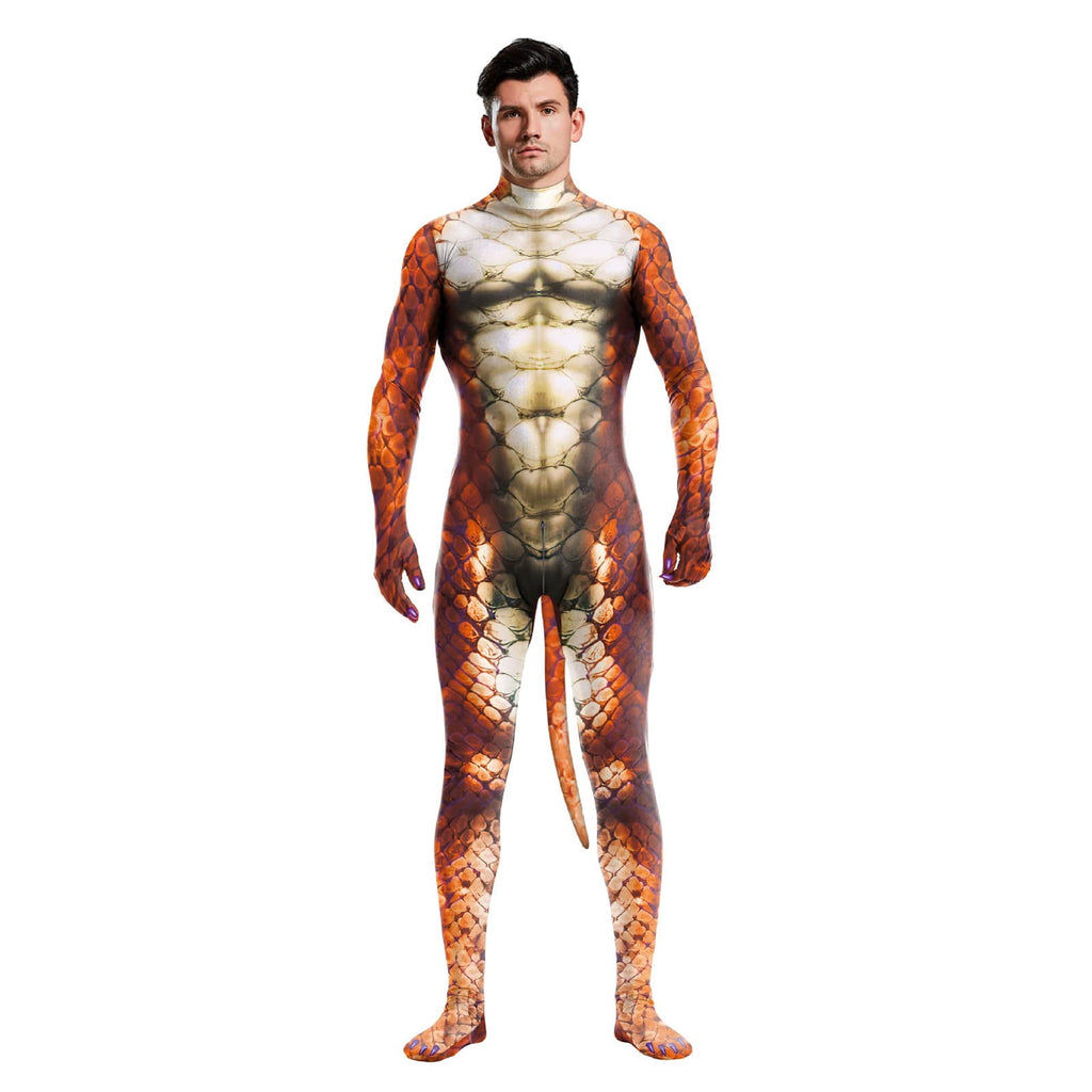 Men's Full Body Dragon Costume Bodysuit with Wings,Mask,Tail,Halloween Dragon Muscle Animal Catsuit Costume