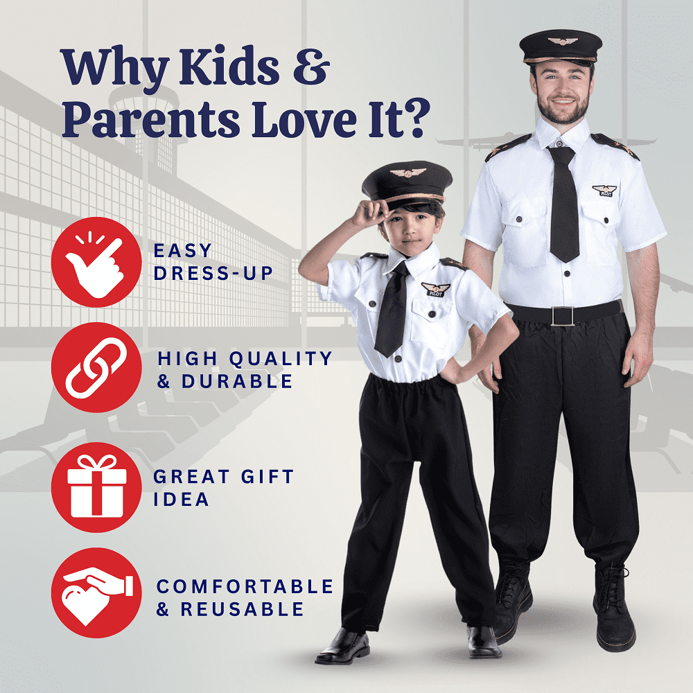 Dress-Up-America Pilot Costume for Adults - Pilot Uniform for Men - Halloween Airline Captain Costume Set (Small)
