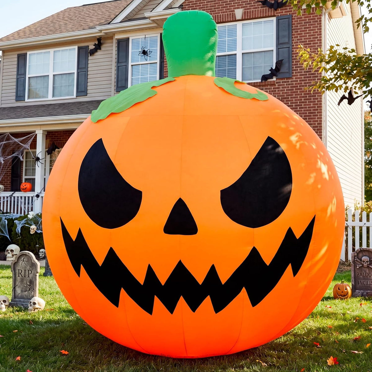 Joyfy 7 ft Halloween Inflatable Long Pumpkin with Witch's Cat Decorations Inflatables with Build-in LEDs,Halloween Decor Outdoor Blow Up Yard Decorations