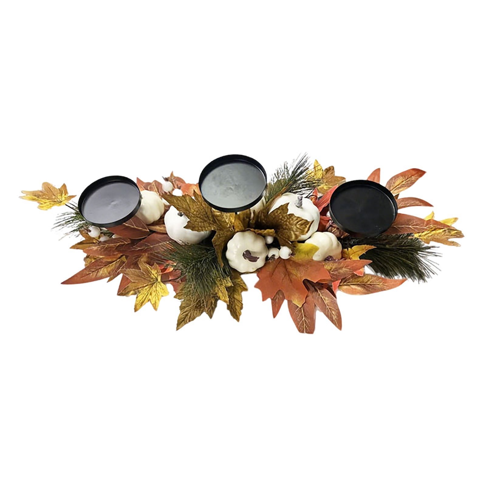 DAMAI Fall Centerpiece Table Decorations, 23.6'' L Assorted Artificial Pumpkins,Berries, Maple Leaves with 3 Candle Holders,Autumn Table Centerpiece for Harvest Party Thanksgiving Halloween