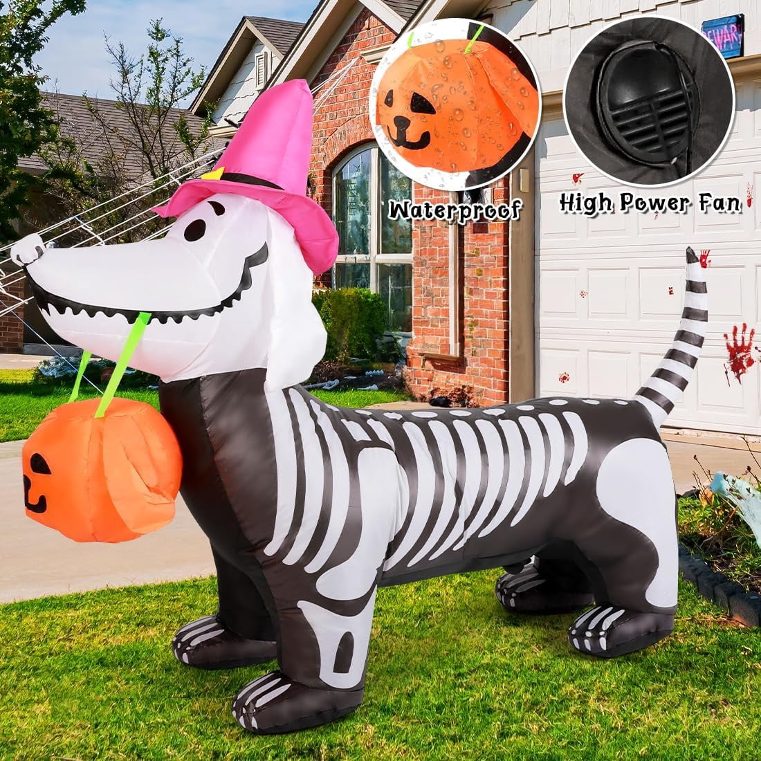 GOOSH Halloween Inflatables 5.7 FT Halloween Skeleton Dog Inflatable, Halloween Skeleton Puppy Inflatable with Build-in LEDs, Outdoor Halloween Decorations Clearance for Halloween Holiday Party