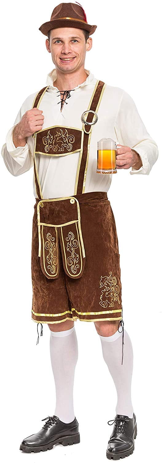 Joyfy Men's German Bavarian Oktoberfest Costume Set, Beer Costume Hat for Adults Halloween Fancy Dress Costumes and Beer Festival