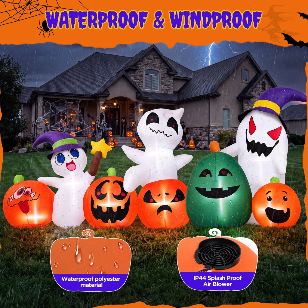Firstness 7ft Long Halloween Inflatable with Lights,Pumpkin Ghost for Outdoor Decorations