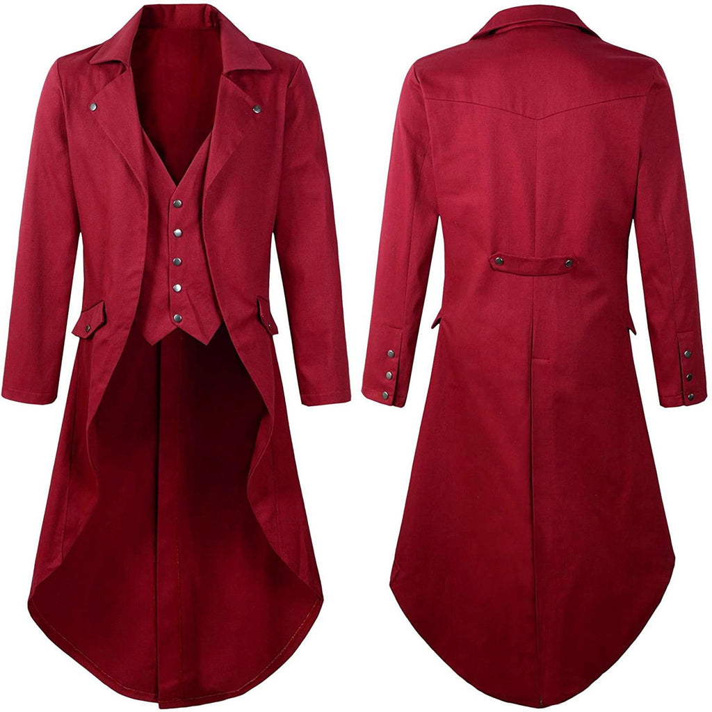 Cllios Men's Tailcoat Jacket Vintage Renaissance Steampunk Jacket Gothic Victorian Frock Uniform Coat Long Sleeve Button Down Lapel Robe Costume